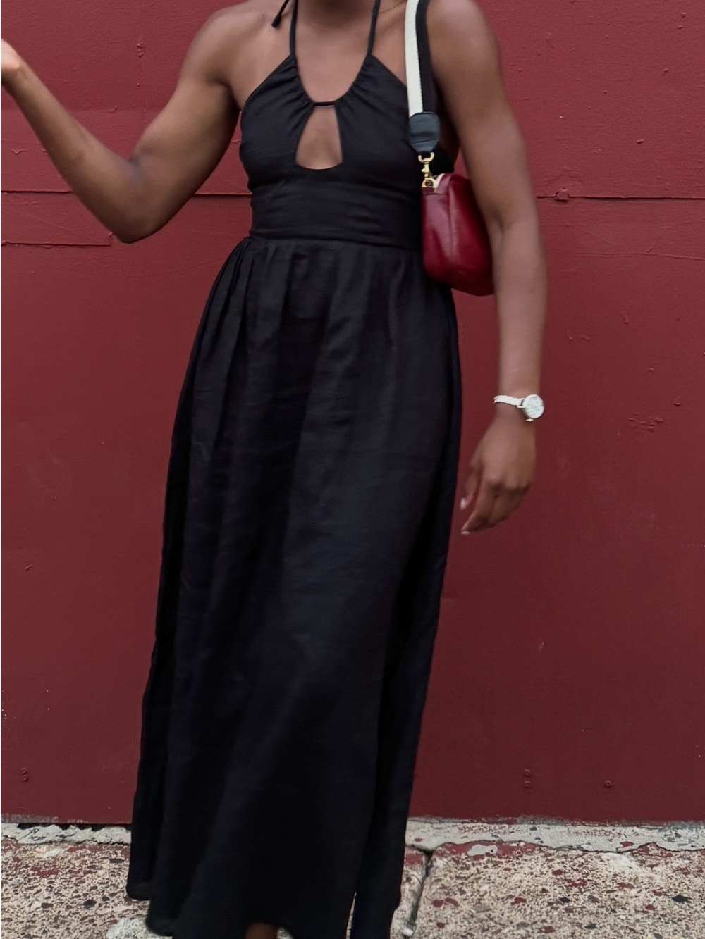 DISSH Black LINEN Halter Cutout Maxi Dress - Women